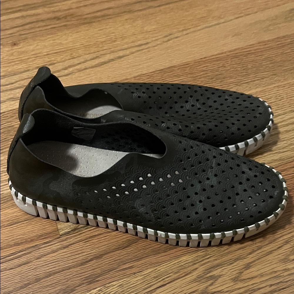 Black Perforated Slip-On Shoes